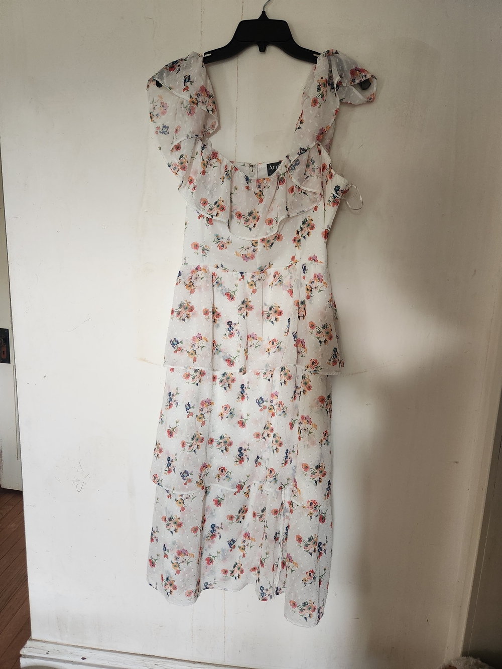 ARULA White Floral Ruffle Tiered Womens Dress